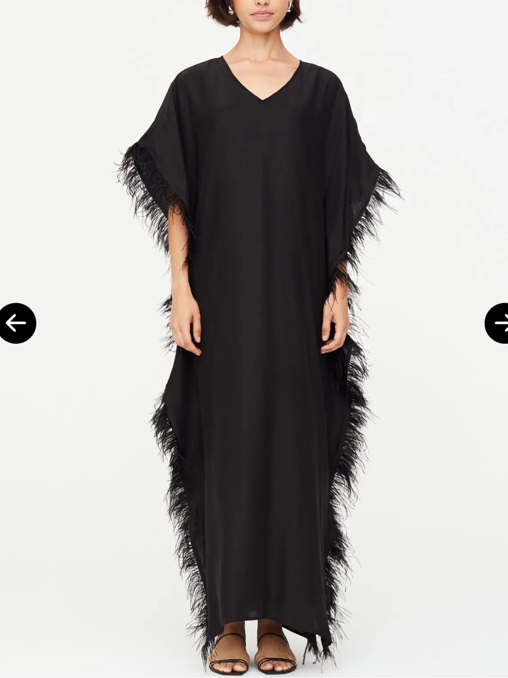 Marie Oliver NWT Maura black feather 100% silk caftan dress sz XS